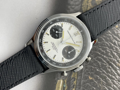 PIERRE PAULIN Retro 70‘s Vintage Panda Style Chronograph Mechanical Men's Complicated 38MM Blue Luxury Classic Wrist Watch