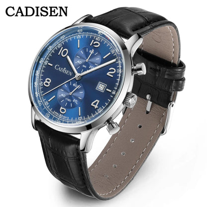CADISEN Men Watch Quartz Luxury Brands MIYOTA 0S11 Movement Chronograph Sunburst Salmon Dial AR Coated Glass Waterproof Watches