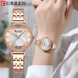 CURREN Luxury Ladies Watch 32mm Slim Dial with  Shining Rhinestones Stainess Steel Band lightweight Elegant Dressy Gift