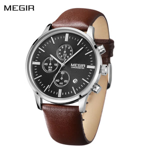 MEGIR Fashion Men Watches Chronograph Leather Strap Sport Military Watch Waterproof Quartz Wristwatch Clock Reloj Hombre 2011