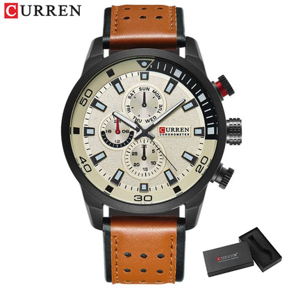 CURREN Casual Wrist Watch Analog Military Sports Men Watch Leather Strap Quartz Male Clock Relogio Masculino Reloj Hombre
