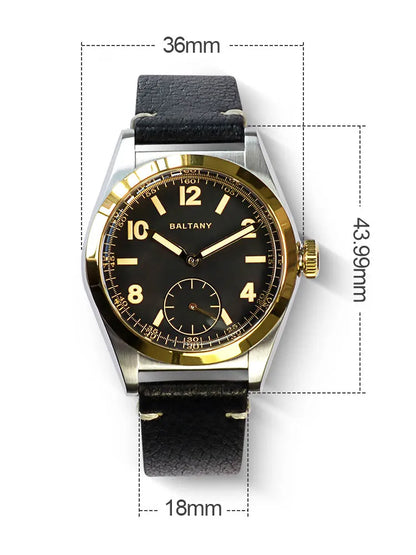 Baltany Bubbleback Dress Watches Subdial IPG Bezel Leather Gold Hands Sapphire Crystal Stainless Steel VD78 Quartz Wristwatches