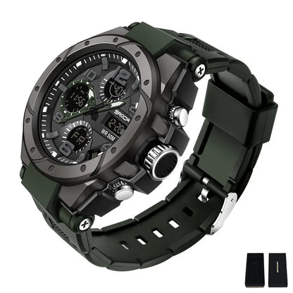 SANDA 6008 Wristwatches Waterproof Swimming Military Watch Men Sports Watches Dual Display Analog Digital LED Electronic Quartz