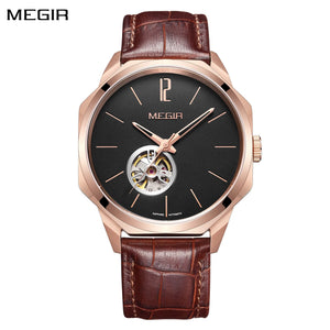 MEGIR Retro Men's Wristwatch Luxury Automatic Mechanical Watches Leather Sapphire 5ATM Waterproof Watch Relogio Masculino 62073