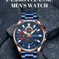 CURREN New Blue Multi Function Quartz Watches Sport Stainless Steel Band Wristwatches for Men with Luminous Hands
