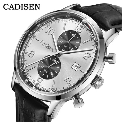 CADISEN Men Watch Quartz Luxury Brands MIYOTA 0S11 Movement Chronograph Sunburst Salmon Dial AR Coated Glass Waterproof Watches