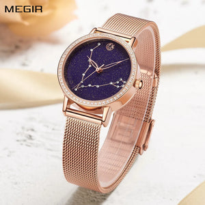 MEGIR Luxury Diamond Wristwatches for Women Fashion Simple Ladies Bracelet Watch Quartz Female Dress Clock Relogio Feminino