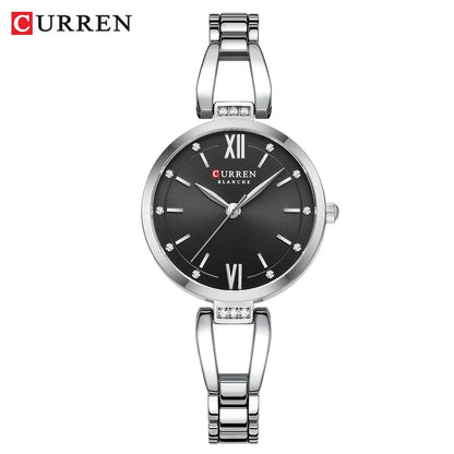 CURREN Luxury Brand Ladies Dress Wristwatch Waterproof Stainless Steel Strap Elegant Charming Dial with Rhinestones Women Watch