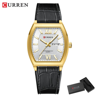 CURREN Elegant Men's Watch with Day-Date Display Formal Classic Quartz Wristwatch with Luminous Hands Casual Wear Gift for Him