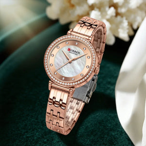 CURREN Luxury Ladies Watch 32mm Slim Dial with  Shining Rhinestones Stainess Steel Band lightweight Elegant Dressy Gift