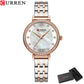 CURREN Luxury Slim Women's Watch Two Tone Stainless Steel Band Mother of Pearl Dial with Rhinestones Elegant Quartz Wristwatch