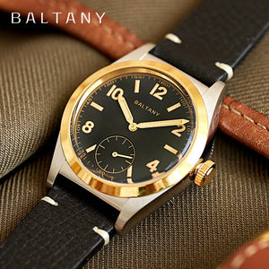 Baltany Bubbleback Dress Watches Subdial IPG Bezel Leather Gold Hands Sapphire Crystal Stainless Steel VD78 Quartz Wristwatches