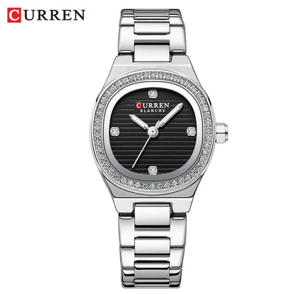 CURREN Fashion Casual Quartz Wristwatches for Women Simple Dress Watch Ladies Stainless Steel Bracelet with Luminous Hands