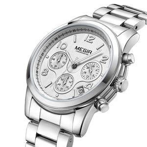 MEGIR Luxury Women Watch Fashion Brand Quartz Chronograph Elegant Ladies Wristwatch Stainless Steel Waterproof Dress Clock 2057