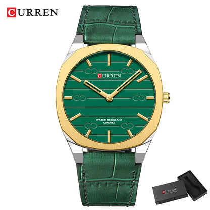 CURREN Men's Minimalist No Seconds Hand Design Quartz Watch, Fashion Slim Lightweight Leather Strap Wristwatches 8480