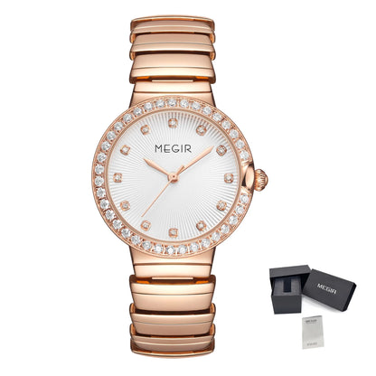 MEGIR Stainless Steel Strap Watches for Women Fashion Casual Quartz Wristwatch Diamond Dial Ladies Dress Clock Reloj Hombre 7010