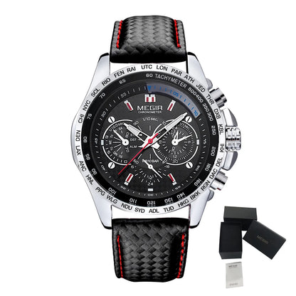 MEGIR Men's Original Sport Watches Leather Strap Quartz Military Waterproof Wristwatch Male Clock Reloj Hombre 1010