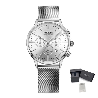 MEGIR Fashion Watches for Women Luxury Elegant Ladies Clock Chronograph Stainless Steel Strap Quartz Wristwatch Reloj Mujer 2011