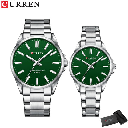CURREN Fashion Brand Couple Watches for Lovers Simple Classic Quartz Stainless Steel Bracelet Wristwatches with Luminous Hands