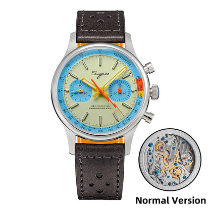 Sugess Pilot Watch with Seagull Movement Swanneck Wristwatch Mechanical Chronograph Sappire Crystal Military Limited Racing 1963