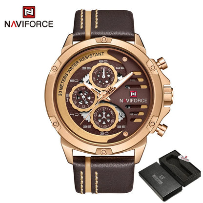 NAVIFORCE Mens Watches Top Brand Luxury Waterproof 24 Hour Date Quartz Watch Man Leather Sport Wrist Watch Men Waterproof Clock