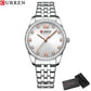 CURREN Classy Dress Watches for Women Stainless Steel Band Clock Female Rhinestone Dial Slim Wristwatches Ladies