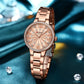 CURREN Quartz Wristwatches for Wommen Luxury Rhinestones Rose Dial Fashion Watches with Stainless Steel Band New