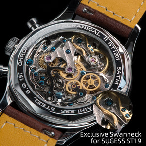 Sugess Pilot Watch with Seagull Movement Swanneck Wristwatch Mechanical Chronograph Sappire Crystal Military Limited Racing 1963