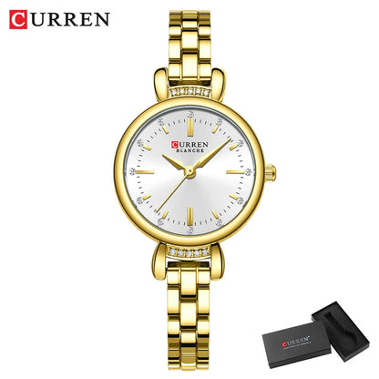 CURREN-Elegant Dress Watch for Women, Luxurious and Exquisite, 28mm Dial with Shinning Rhinestone, Quartz Wristwatch, New