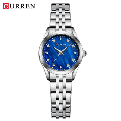 CURREN Ladies Watch with Two-Tone Stainless Steel Bracelet 28mm Dial with Rhinestones Markers Shimmering Shell Dial Elegant Idea