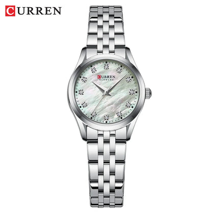 CURREN Ladies Watch with Two-Tone Stainless Steel Bracelet 28mm Dial with Rhinestones Markers Shimmering Shell Dial Elegant Idea