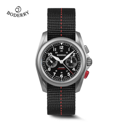 BODERRY Men's Field Watches Titanium Mechanical Chronograph Top Brand Wristwatch 100M Waterproof Clock Military Watch for Men