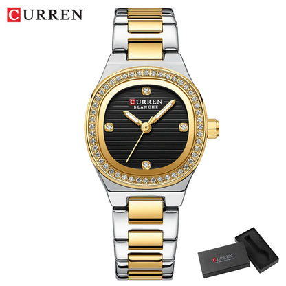 CURREN Fashion Casual Quartz Wristwatches for Women Simple Dress Watch Ladies Stainless Steel Bracelet with Luminous Hands
