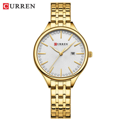CURREN Simple Dress Wristwatches for Women Elegant Quartz Watch with Luminous Hands Auto Date Waterproof