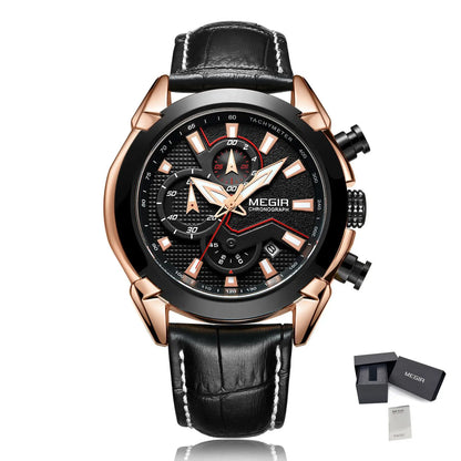 MEGIR Luxury Brand Military Sport Watches for Men Leather Strap Quartz Wristwatch Male Clock Chronograph Reloj Hombre 2065