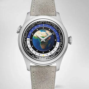 Merkur Dual Crown World Time Enamel Dial Watch Retro Manual Mechanical Watch Men Date Window Watch Vintage 38mm