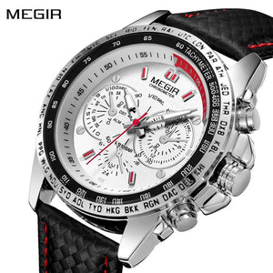 MEGIR Men's Original Sport Watches Leather Strap Quartz Military Waterproof Wristwatch Male Clock Reloj Hombre 1010