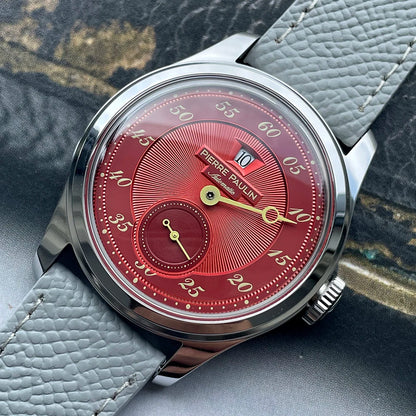 Spot goods NEW Pierre Paulin Jumping Hour Men Watch Salmon Dial Automatic St17 Mechanical Watch Vintage Bonklip bracelet