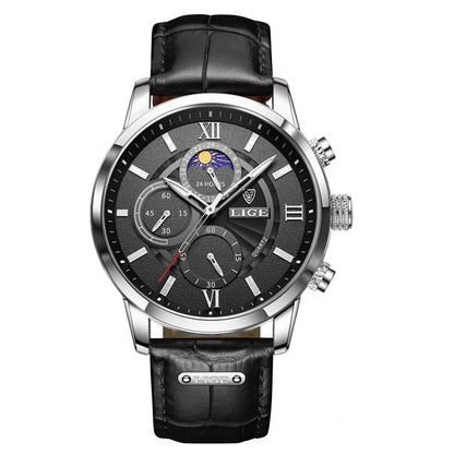 LIGE New Men Watch Top Brand Luxury Waterproof Luminous Sport Wristwatch Quartz Military Leather Watch For Men Relogio Masculino