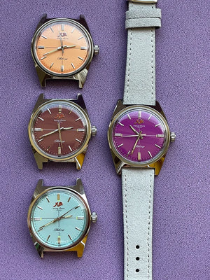 36mm Merkur Watches Vintages CLASSIC CROSS LINE DIAL Original Design Handwind Mechanical Watch for Men Salmon Relogio Masculino