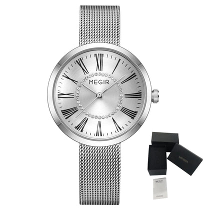 MEGIR Luxury Women Watches Fashion Ladies Quartz Watch Clock Stainless Steel Waterproof Female Watch Relogio Feminino 7014