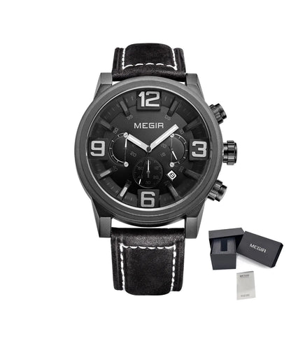 MEGIR Luxury Men's Watch Fashion Simple Casual Sports Watches for Men Leather Strap Waterproof Quartz Chronograph Clock 3010