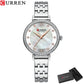 CURREN Luxury Slim Women's Watch Two Tone Stainless Steel Band Mother of Pearl Dial with Rhinestones Elegant Quartz Wristwatch