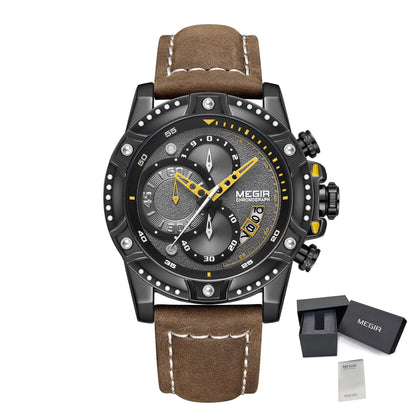 MEGIR Men Watches Luxury Brand Quartz Wristwatch Waterproof Leather Strap Military Sports Clock Chronograph Reloj Hombre 2130