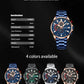 CURREN New Blue Multi Function Quartz Watches Sport Stainless Steel Band Wristwatches for Men with Luminous Hands