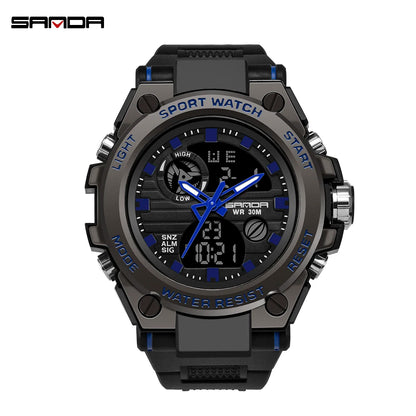 SANDA 739 Trendy Design 2024 New Arrival Alarm Mode Sports Hand Clock For Men Analog Digital Display Fashion Watch