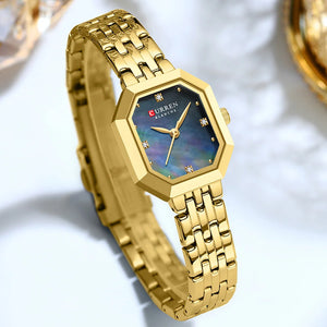 CURREN Luxury Minimalist Women's Watch with Stainless Steel Bracelet Elegant Dress Quartz Wristwatches with Shell Dial
