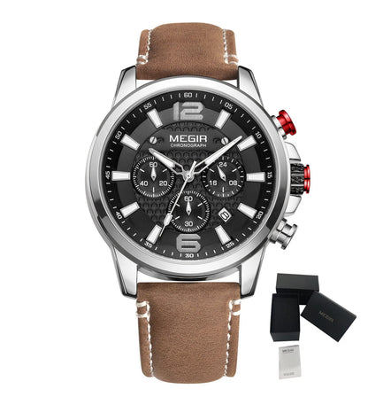 MEGIR Casual Watches Men Luxury Brand Military Sport Watch Leather Wristwatch Luminous Quartz Chronograph Calendar Clock 2156