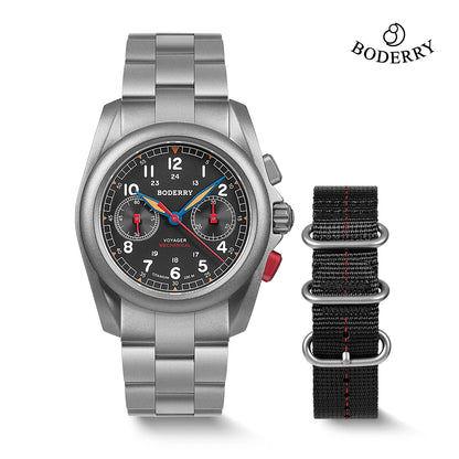 BODERRY Men's Field Watches Titanium Mechanical Chronograph Top Brand Wristwatch 100M Waterproof Clock Military Watch for Men