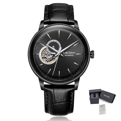 MEGIR Automatic Men's Watch Mechanical Movement Leather Strap Luxury Business Watches 5ATM Waterproof Big Dial Wristwatch 62057